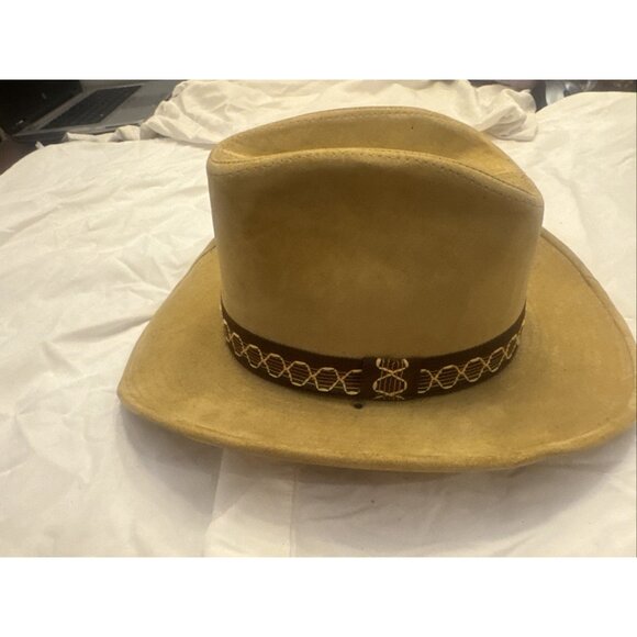 Vintage YA GW Cowboy Western Hat M 6 3/4-6 7/8 Camel Brown Faux Suede - Picture 4 of 8